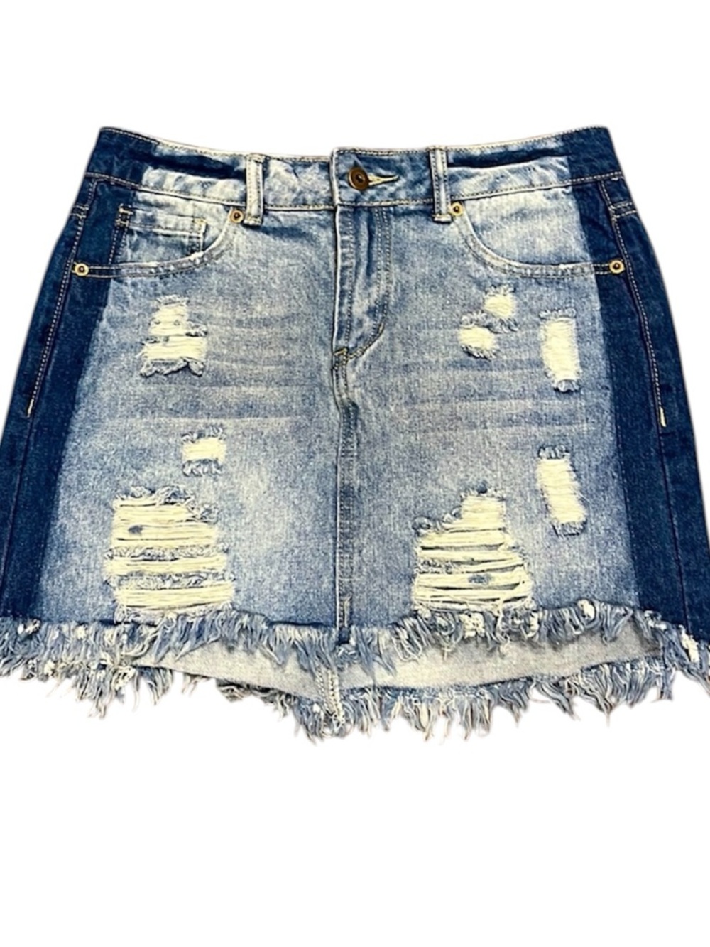 Distressed Vintage Havana - 2 toned denim skirt - size 27